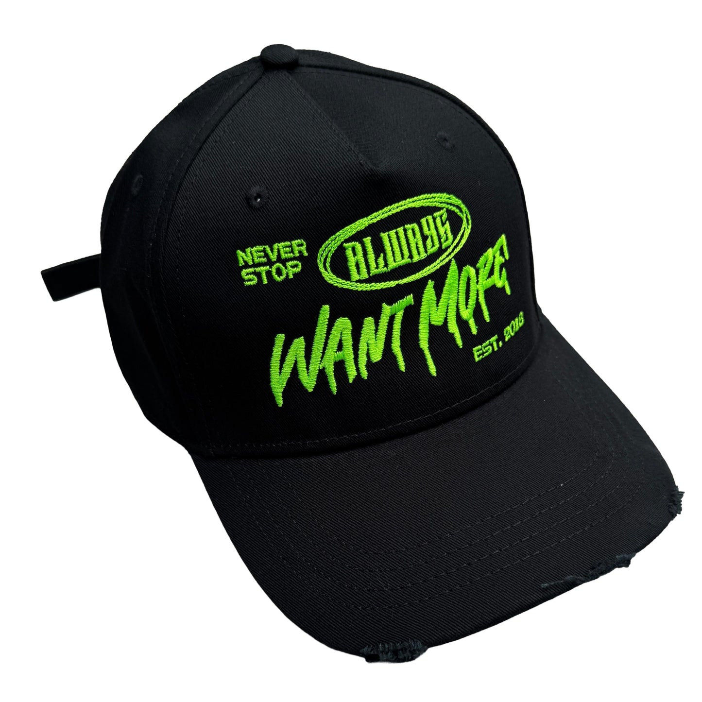 AWM Distressed 5panel Strap Cap (Black Neon Green)